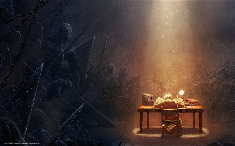 Writer in a dark dungeon