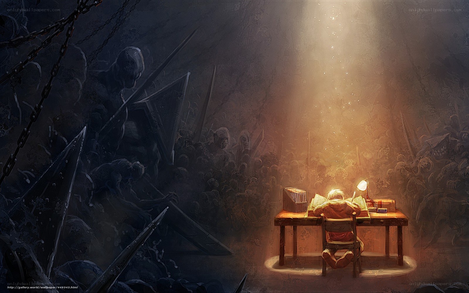 Writer in a dark dungeon