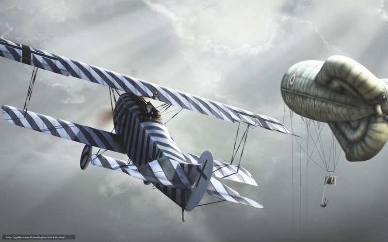 WWI biplane attacks airship