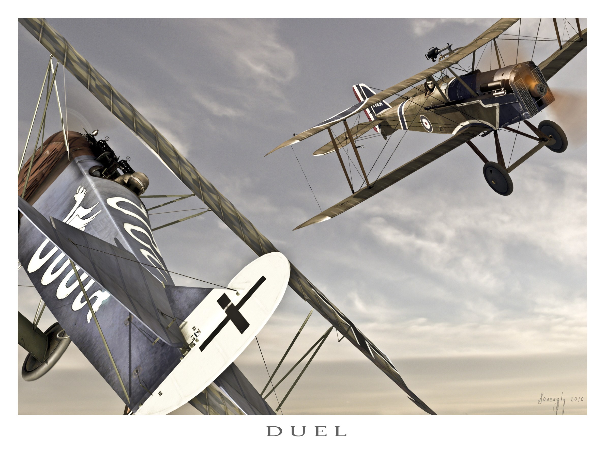 WWI biplane dogfight