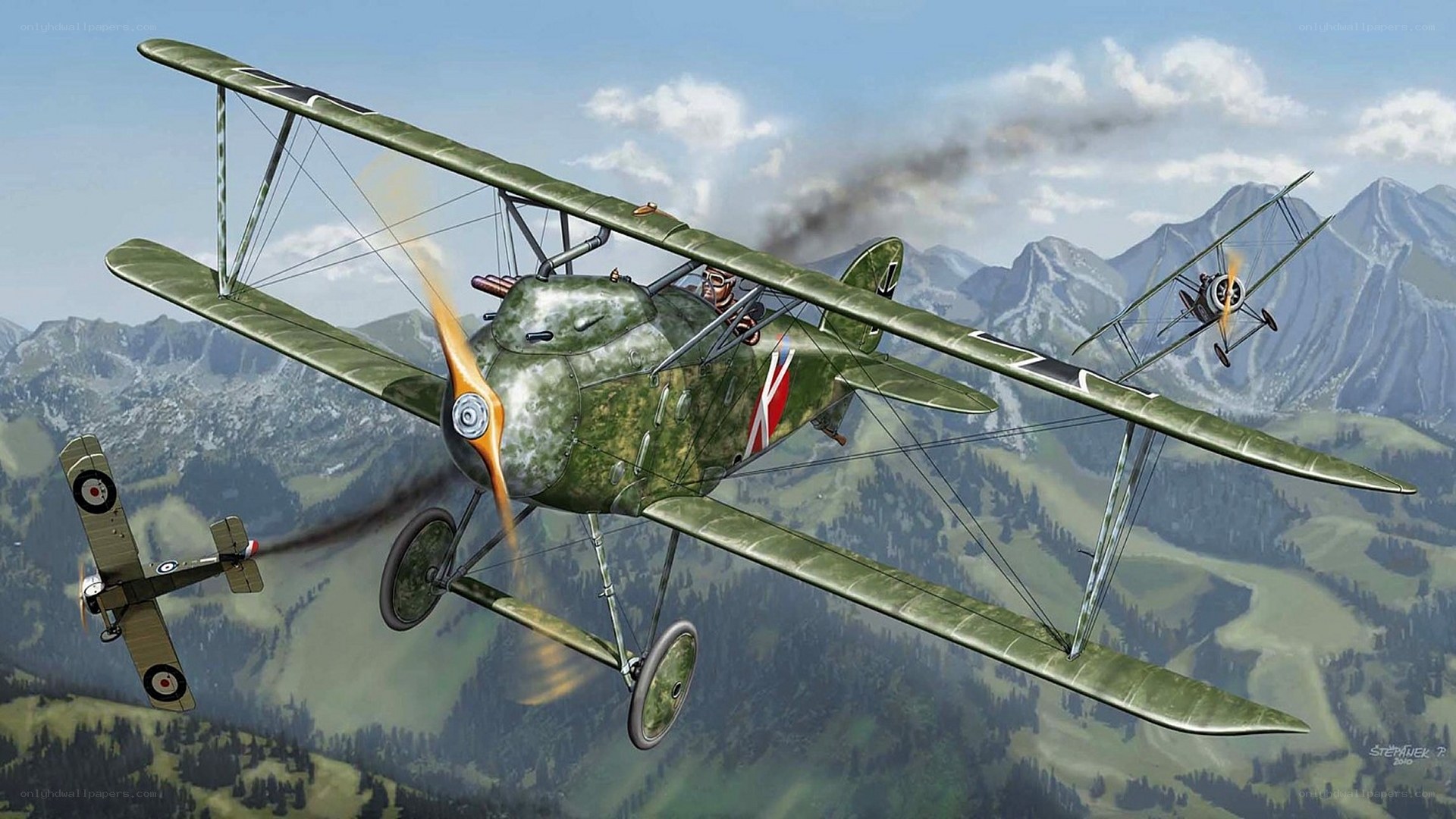 WWI biplane dogfight