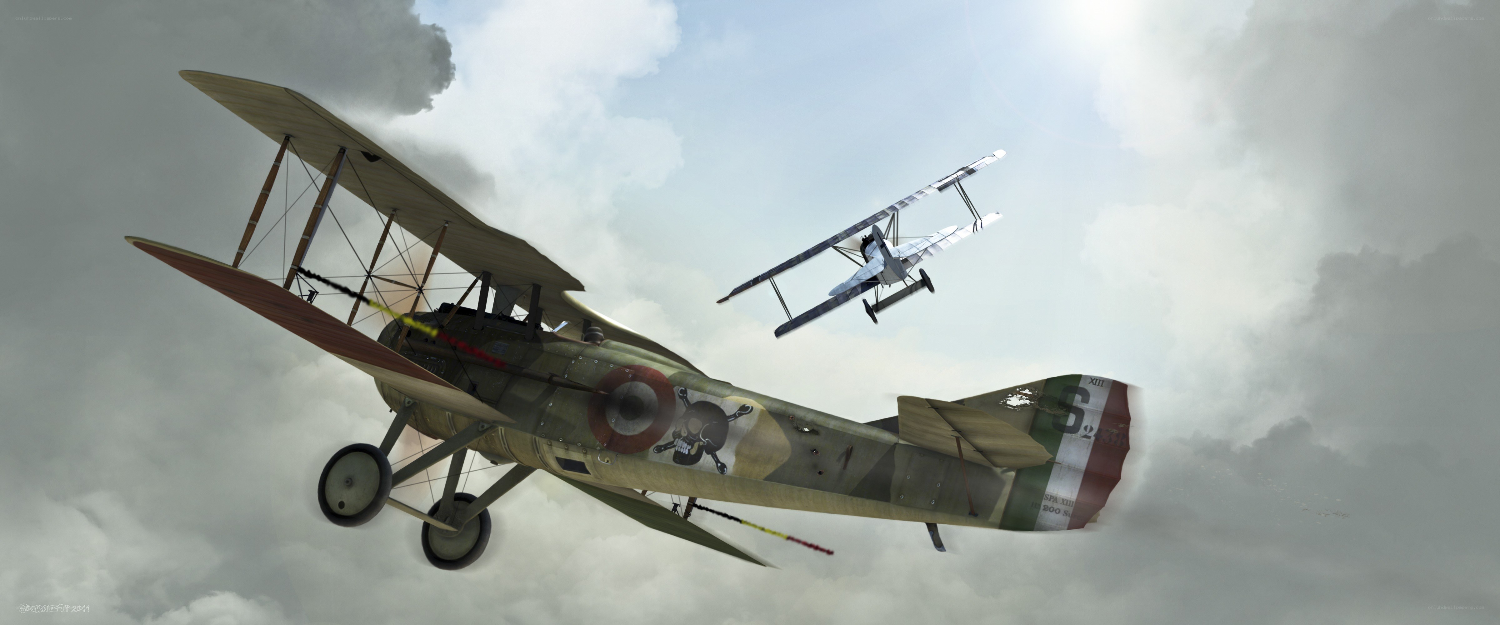 WWI biplane dogfight