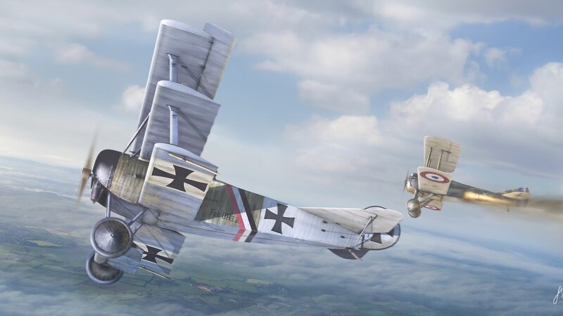 WWI Biplane Dogfight — Blue, Dramatic