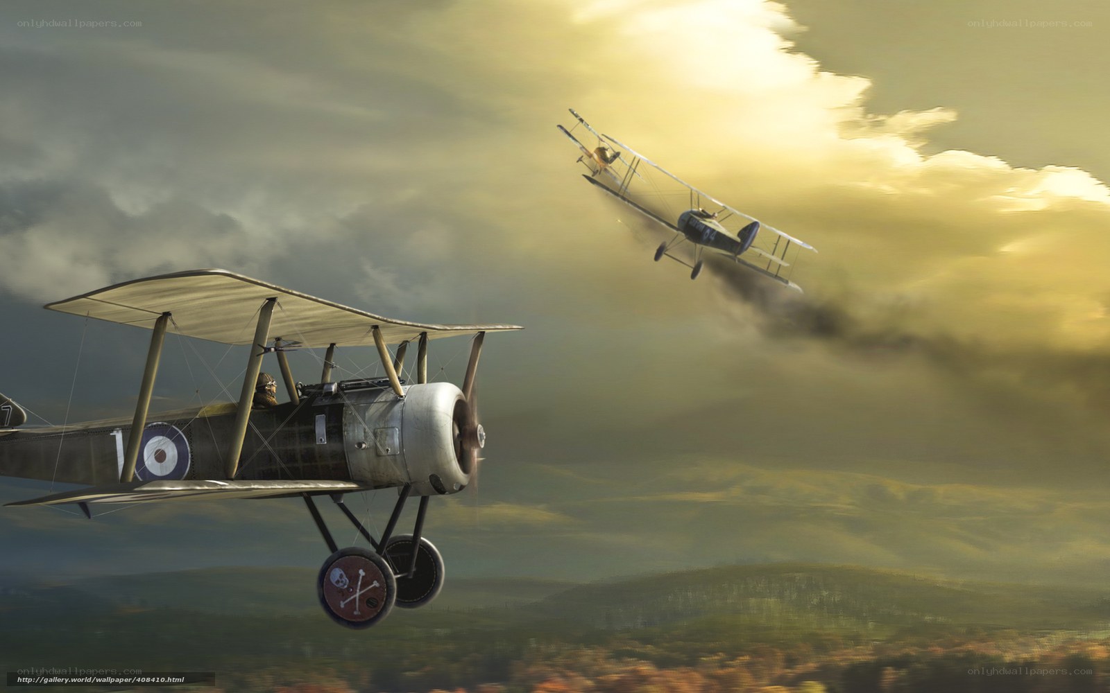 WWI biplane dogfight