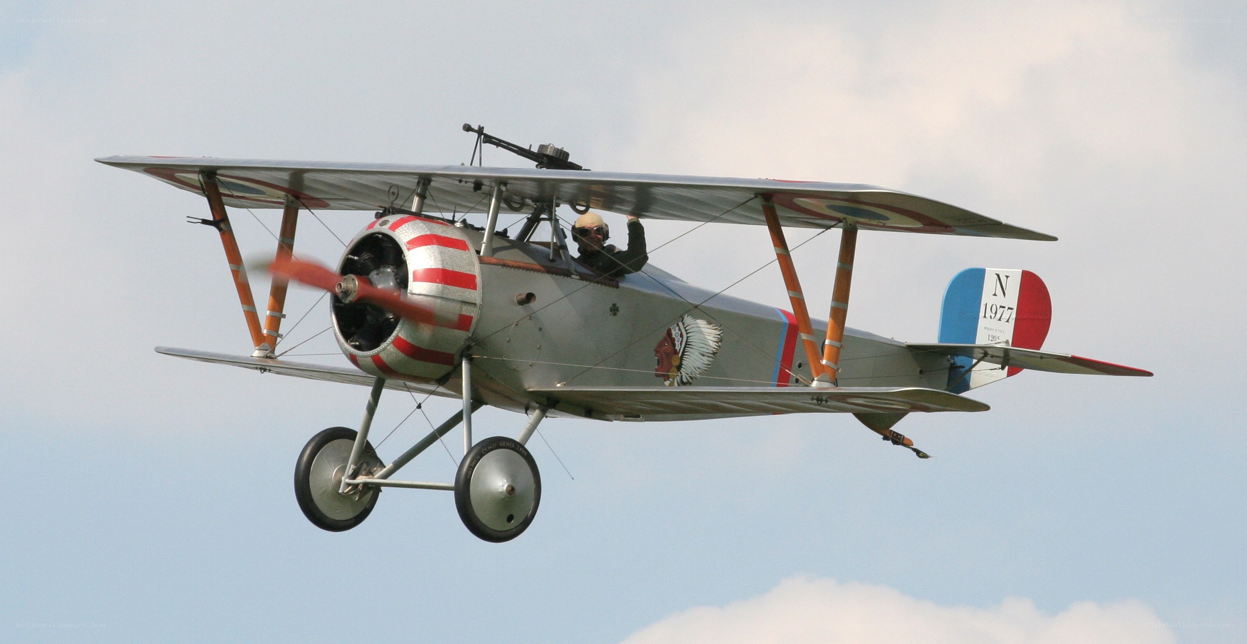 WWI biplane in flight