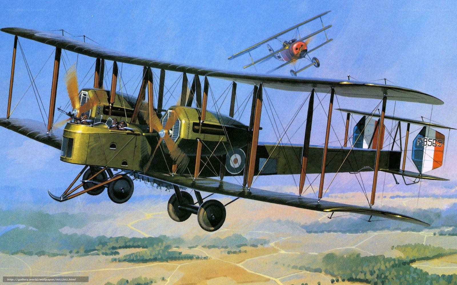WWI biplane in flight