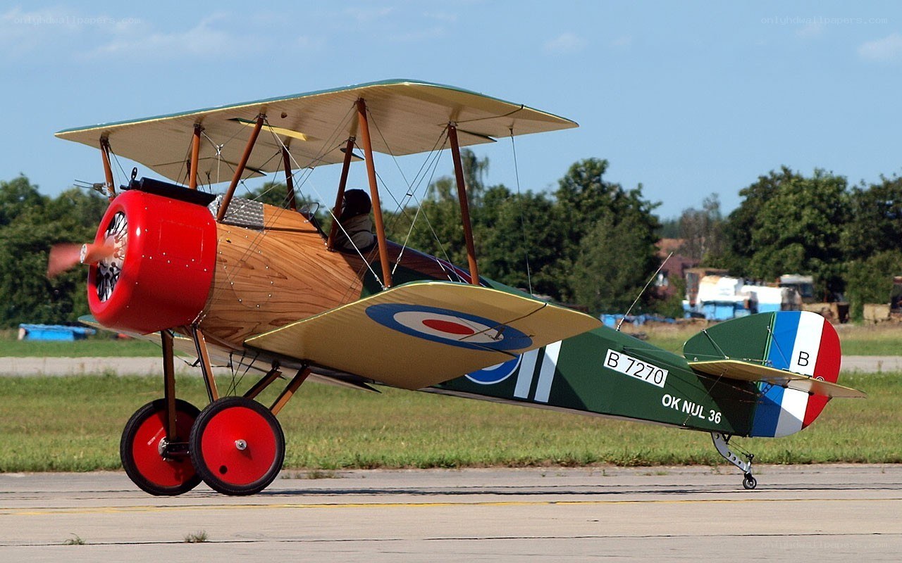 WWI biplane on airfield