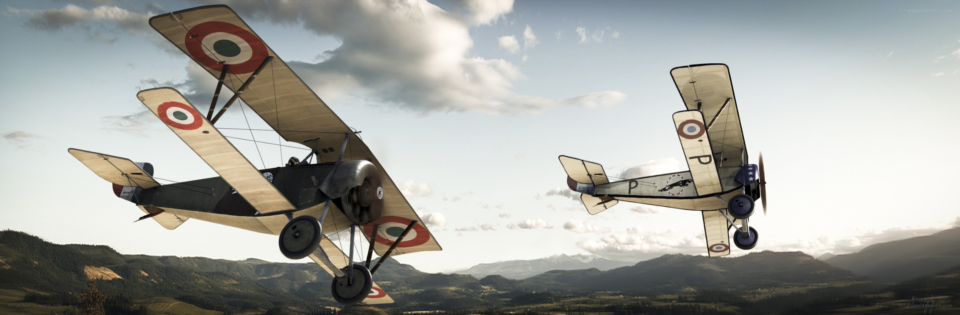 WWI biplanes in flight