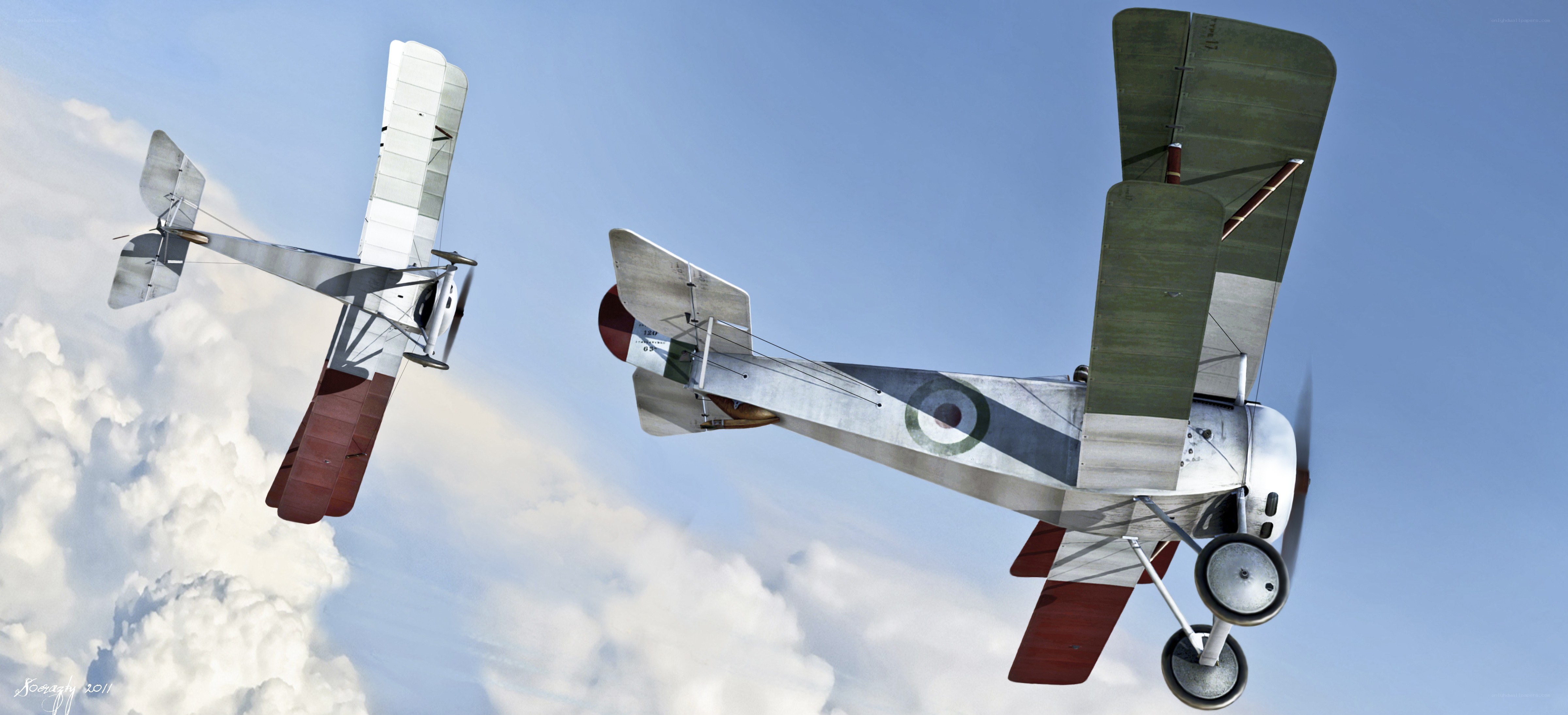 WWI biplanes in flight