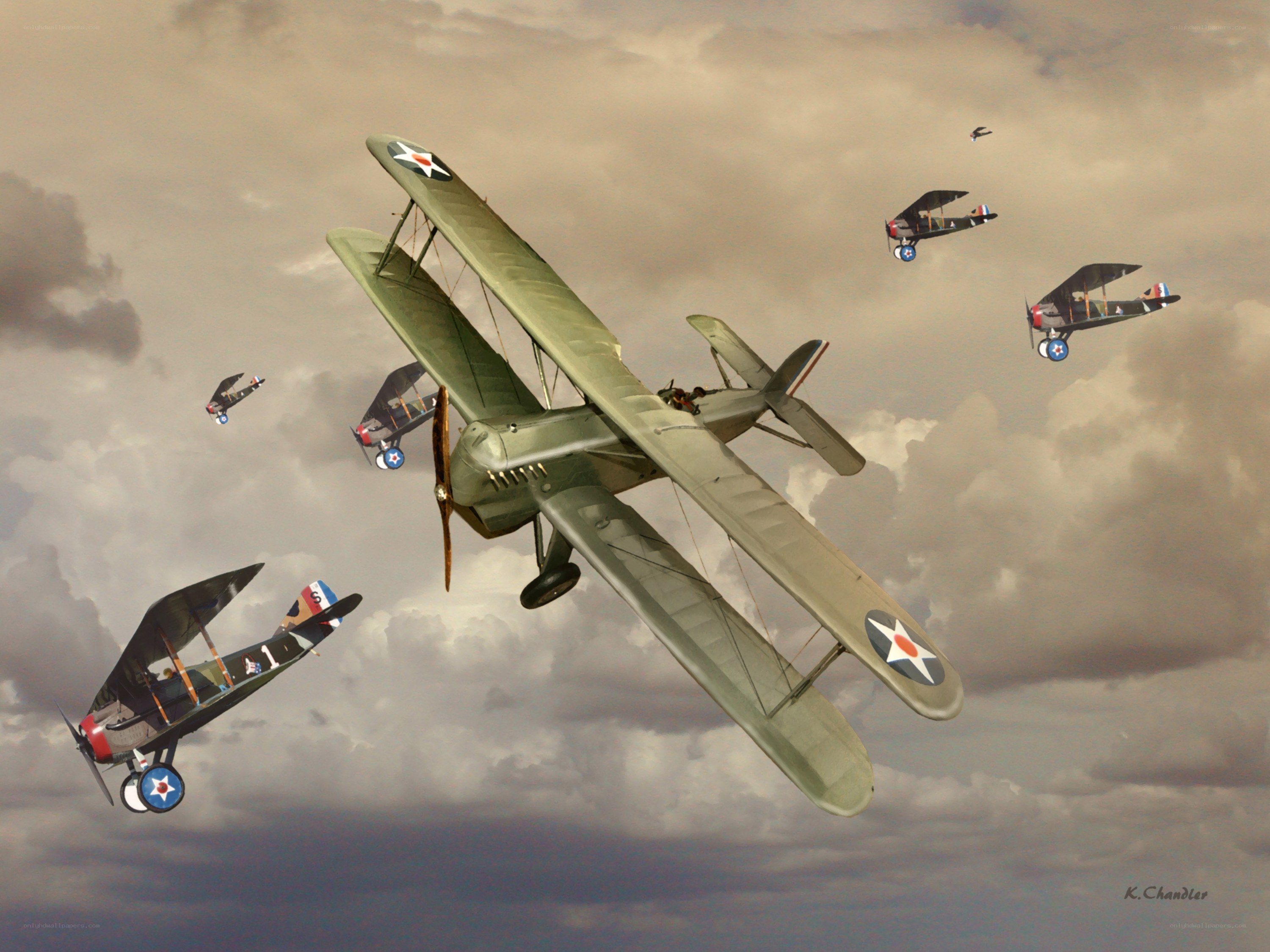 WWI biplanes in formation