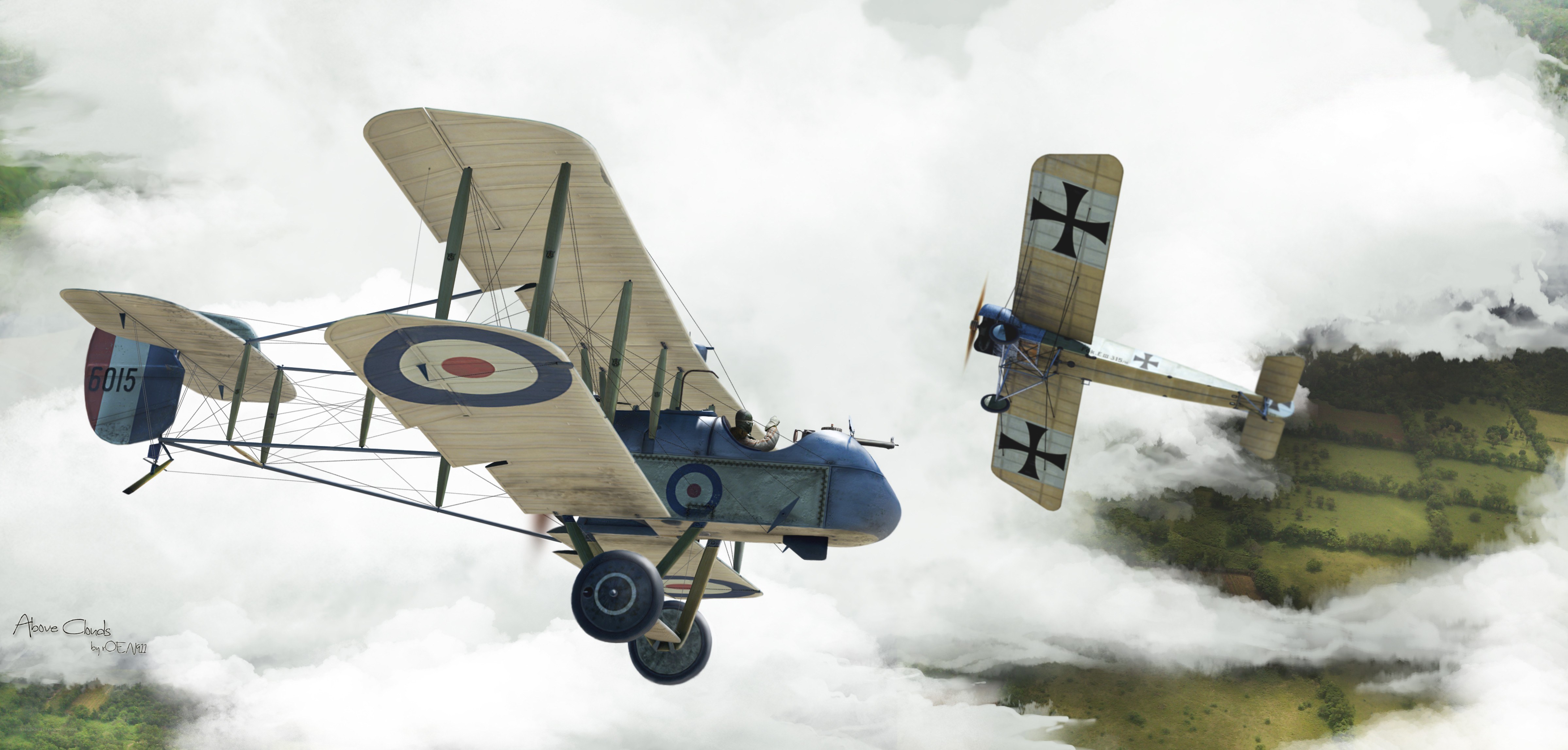 WWI dogfight above clouds
