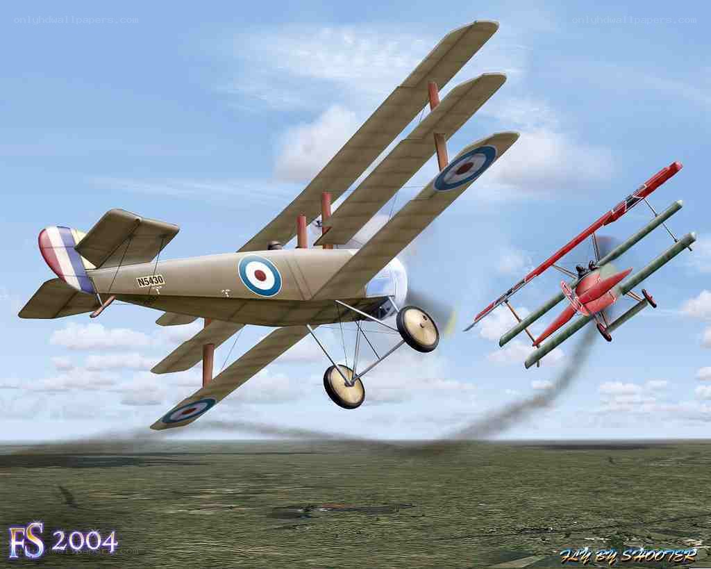 WWI dogfight between biplanes