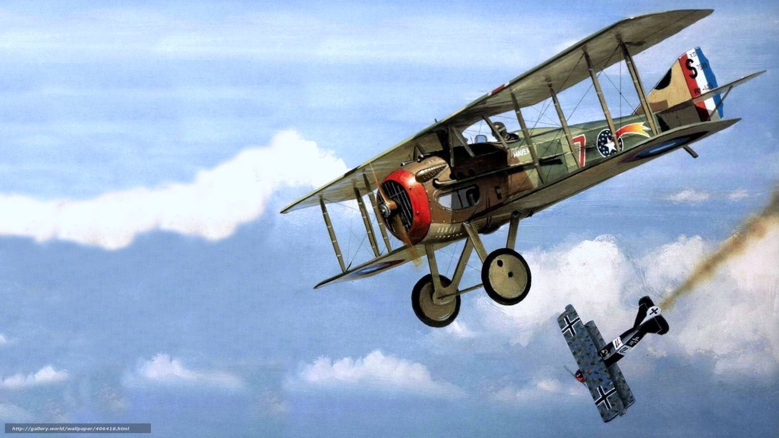 WWI dogfight between biplanes