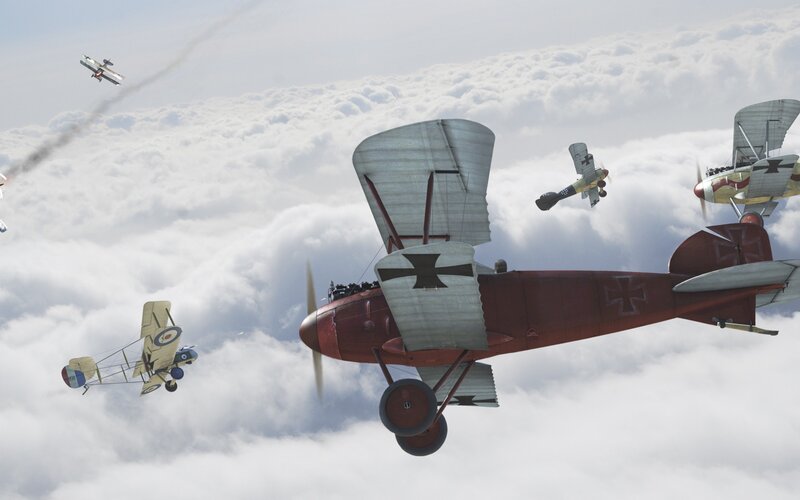 WWI dogfight in clouds