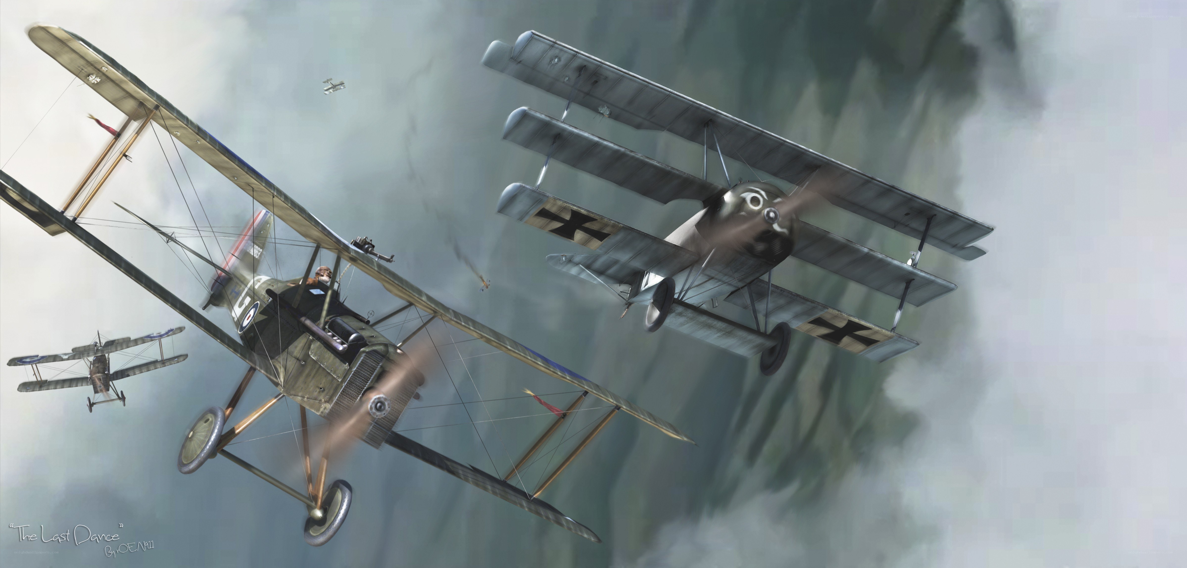 WWI dogfight in the clouds
