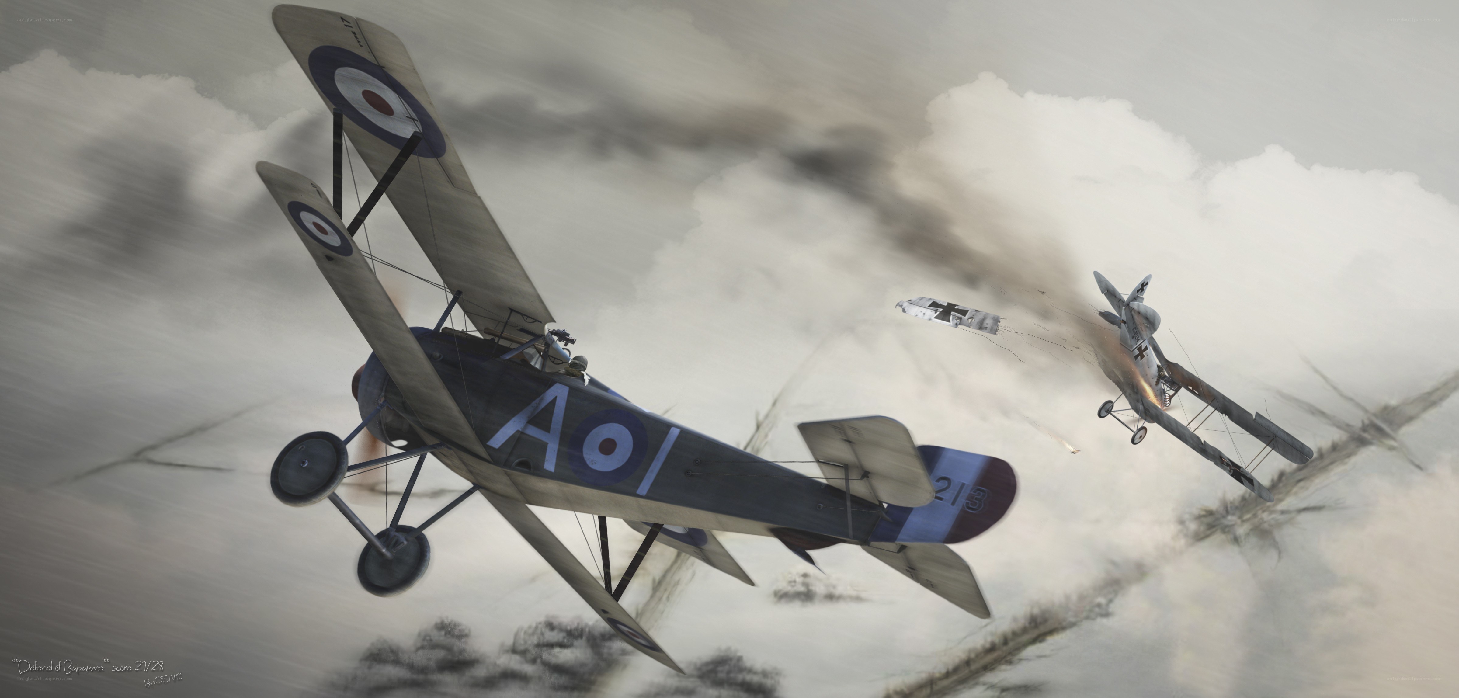 WWI dogfight in the clouds
