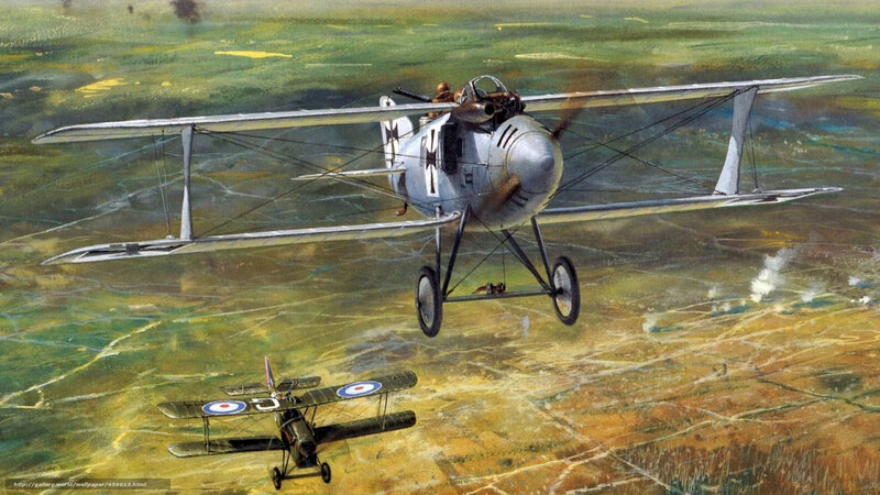WWI dogfight over battlefield