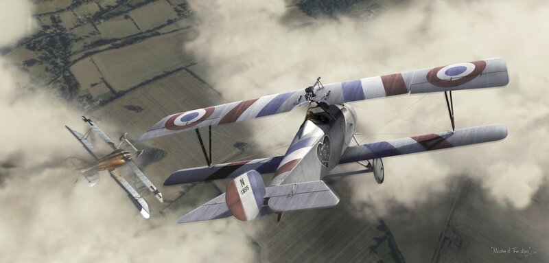 WWI dogfight over farmland