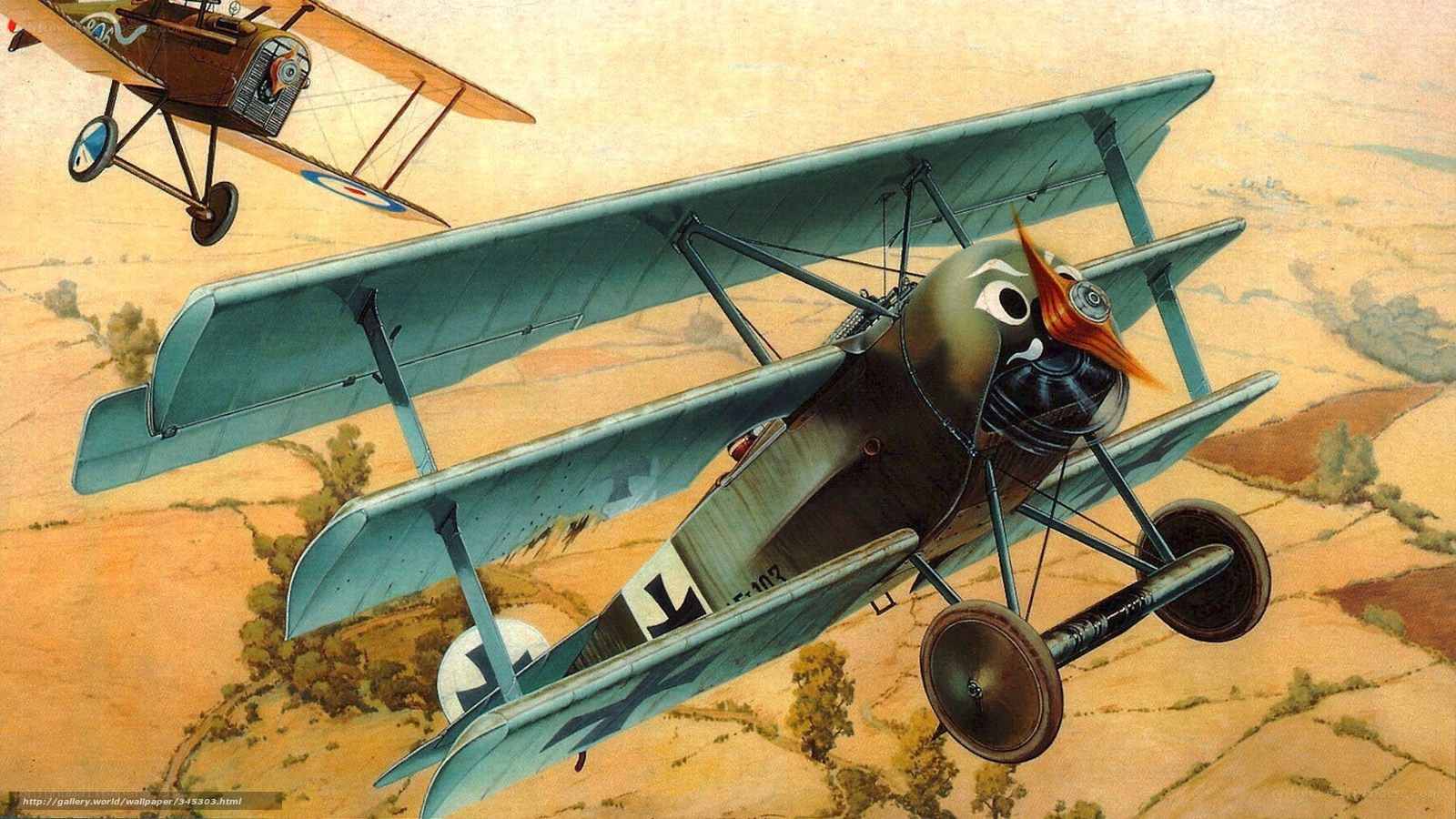 WWI dogfight over farmland