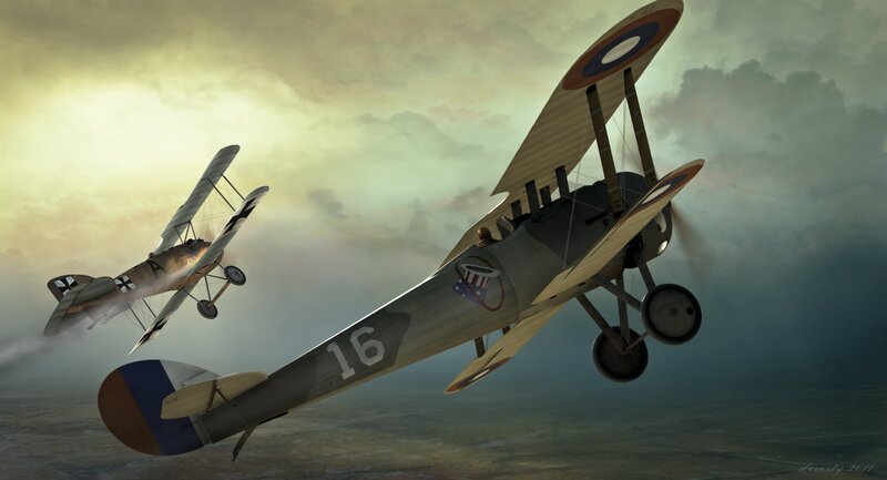 WWI dogfight over the battlefield