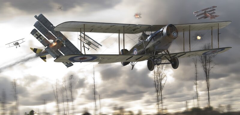 WWI dogfight over the battlefield