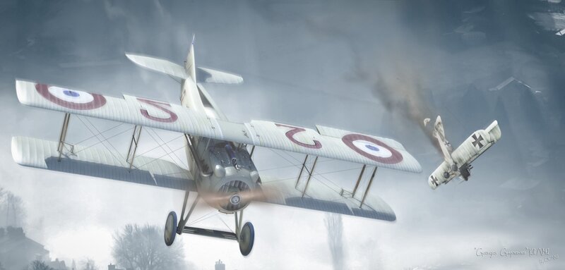 WWI dogfight over the clouds