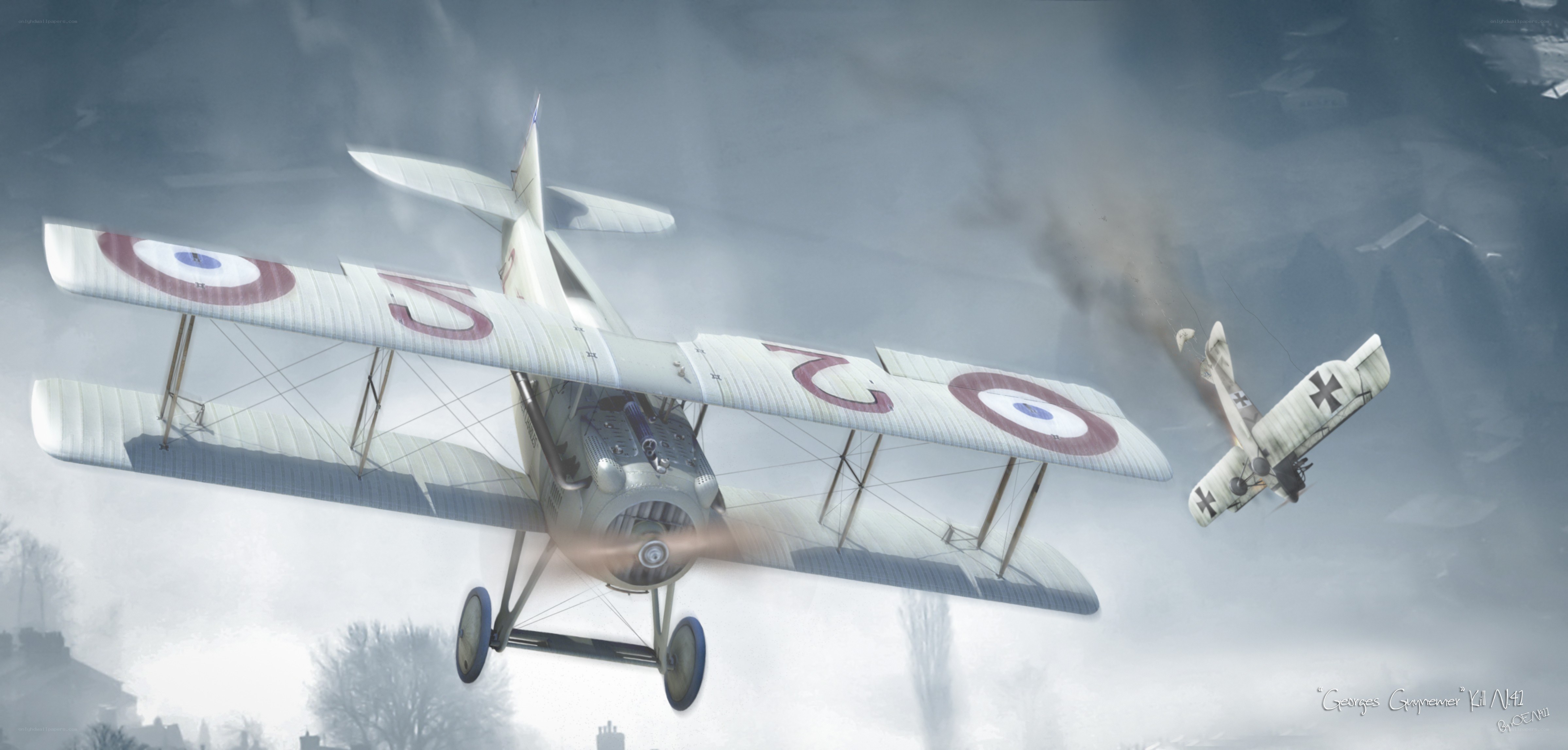 WWI dogfight over the clouds
