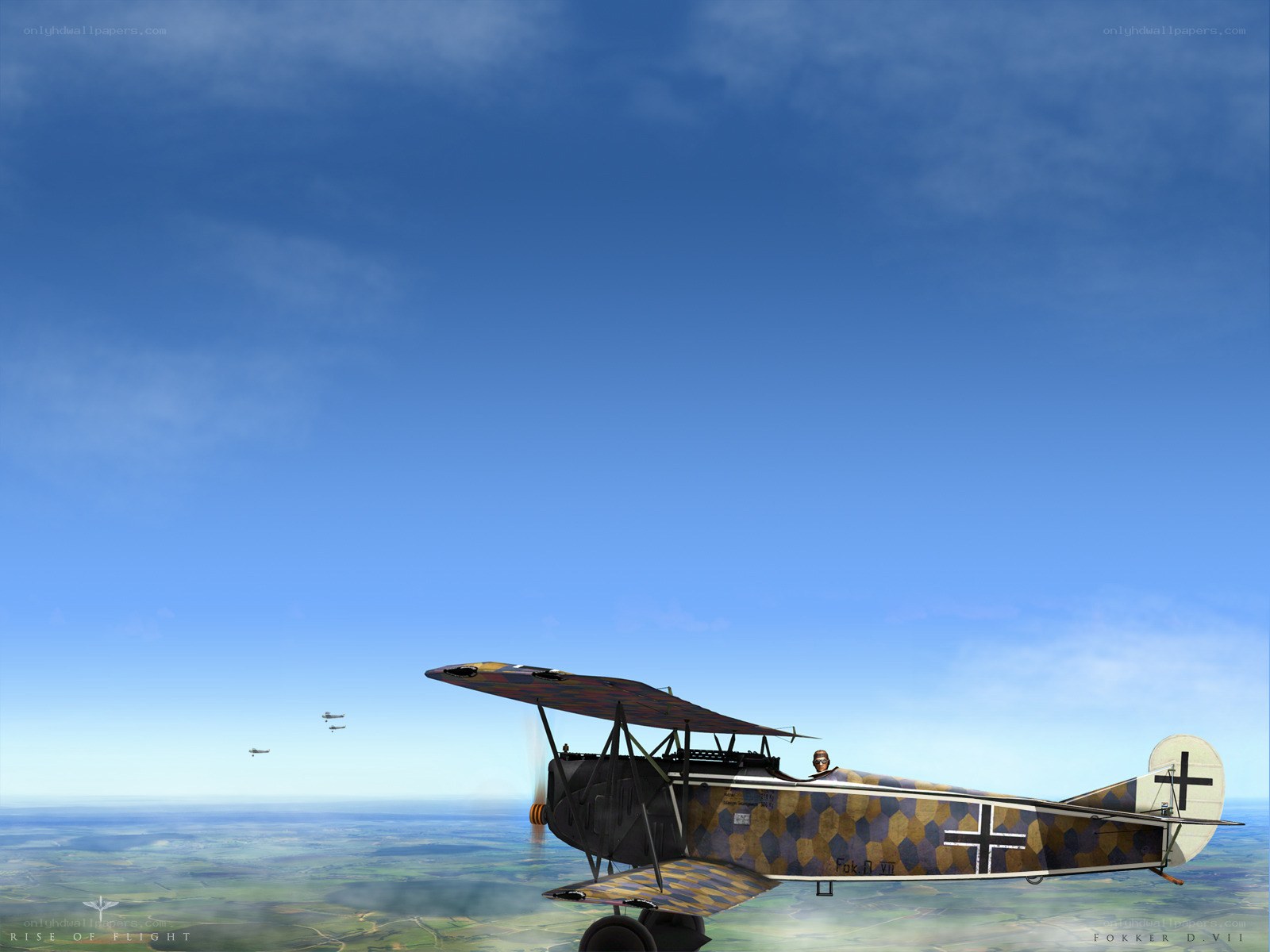 WWI German biplane in flight