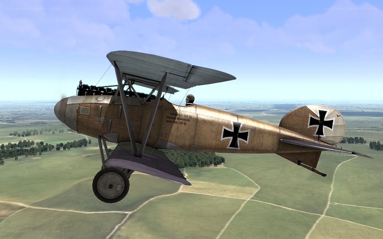 WWI German biplane in flight