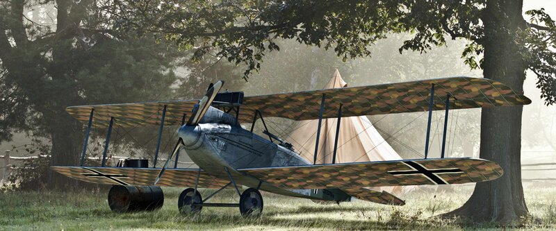 WWI German biplane in forest