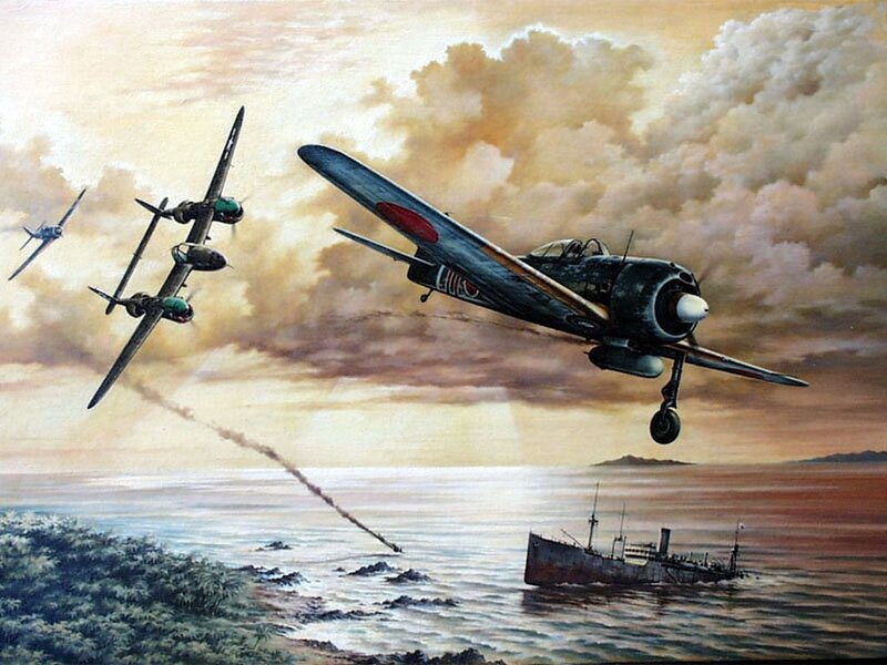 WWII aerial combat over sea