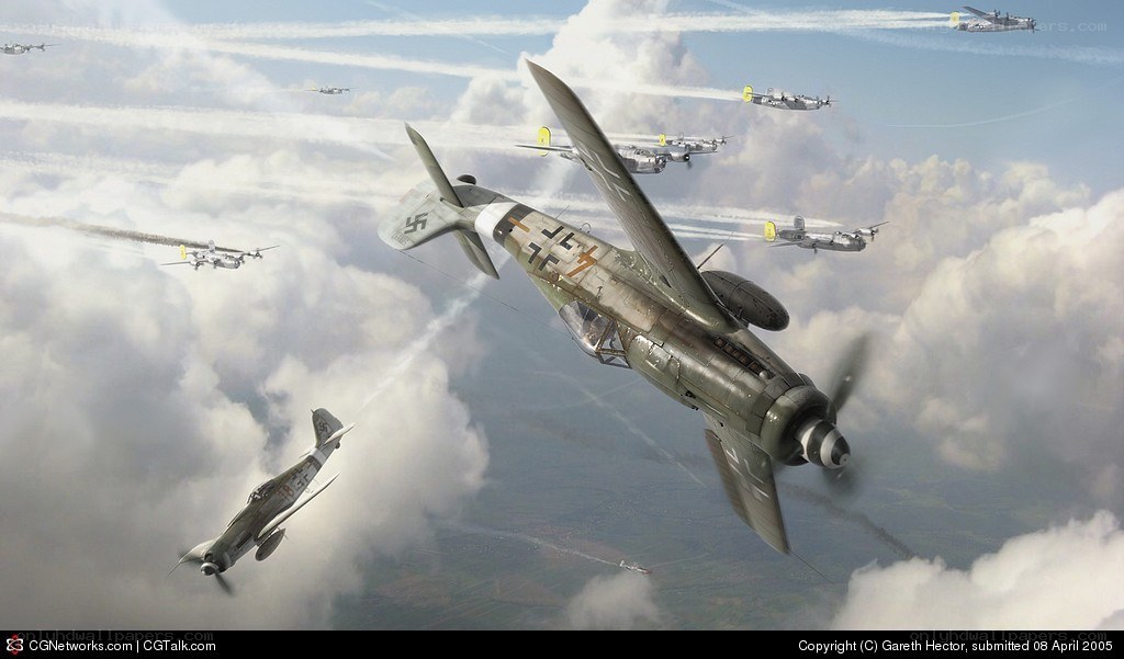 WWII aerial combat scene