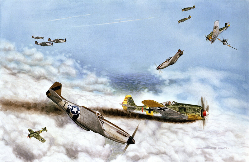 WWII air combat over clouds