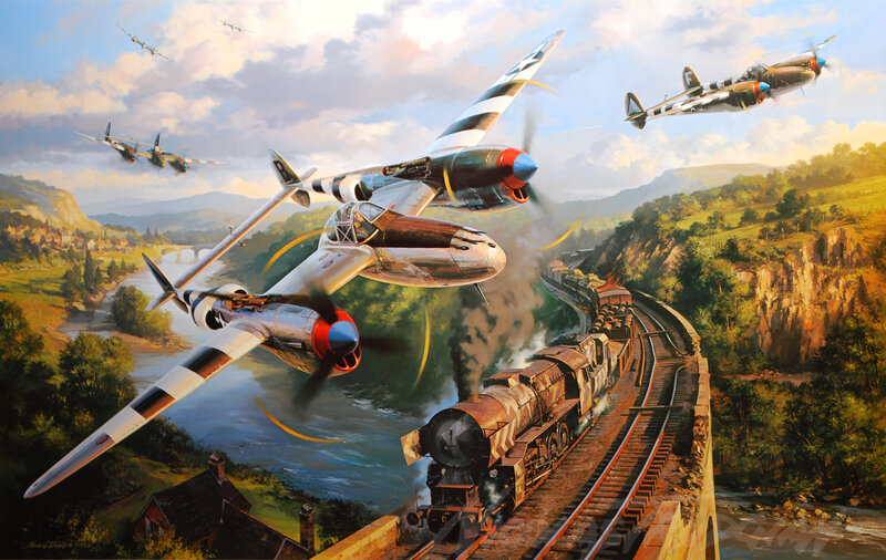 WWII aircraft attack train