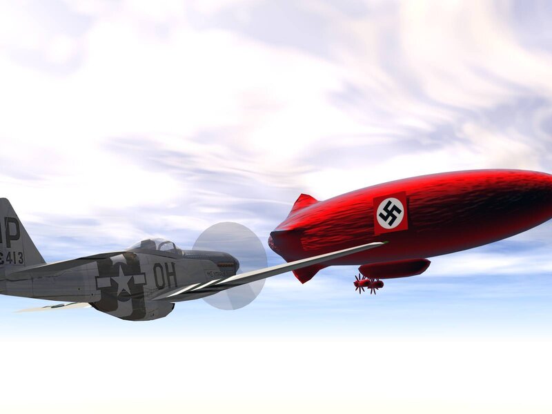 WWII aircraft attacking airship