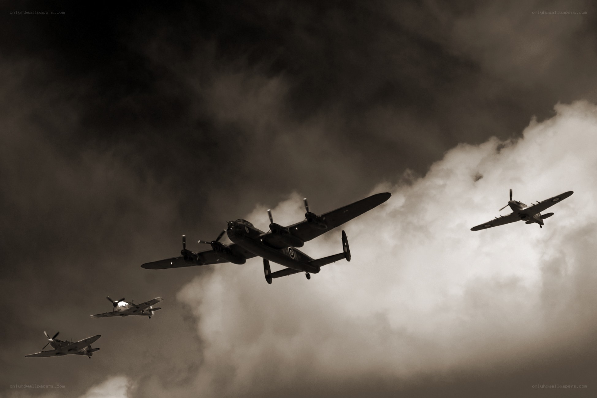 WWII aircraft in formation