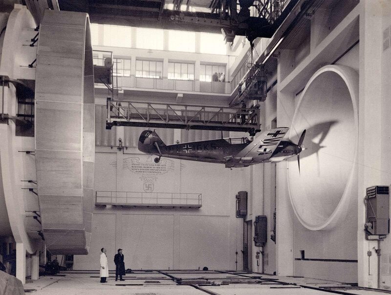 WWII aircraft in wind tunnel