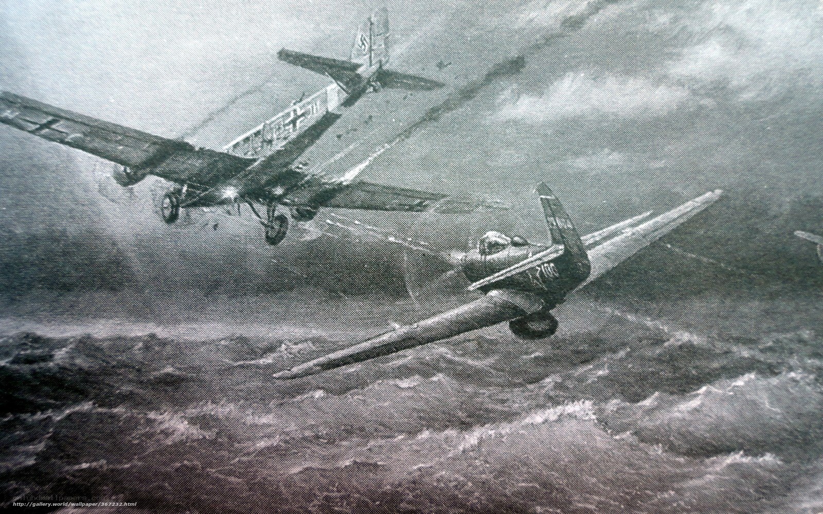 WWII aircraft over stormy sea