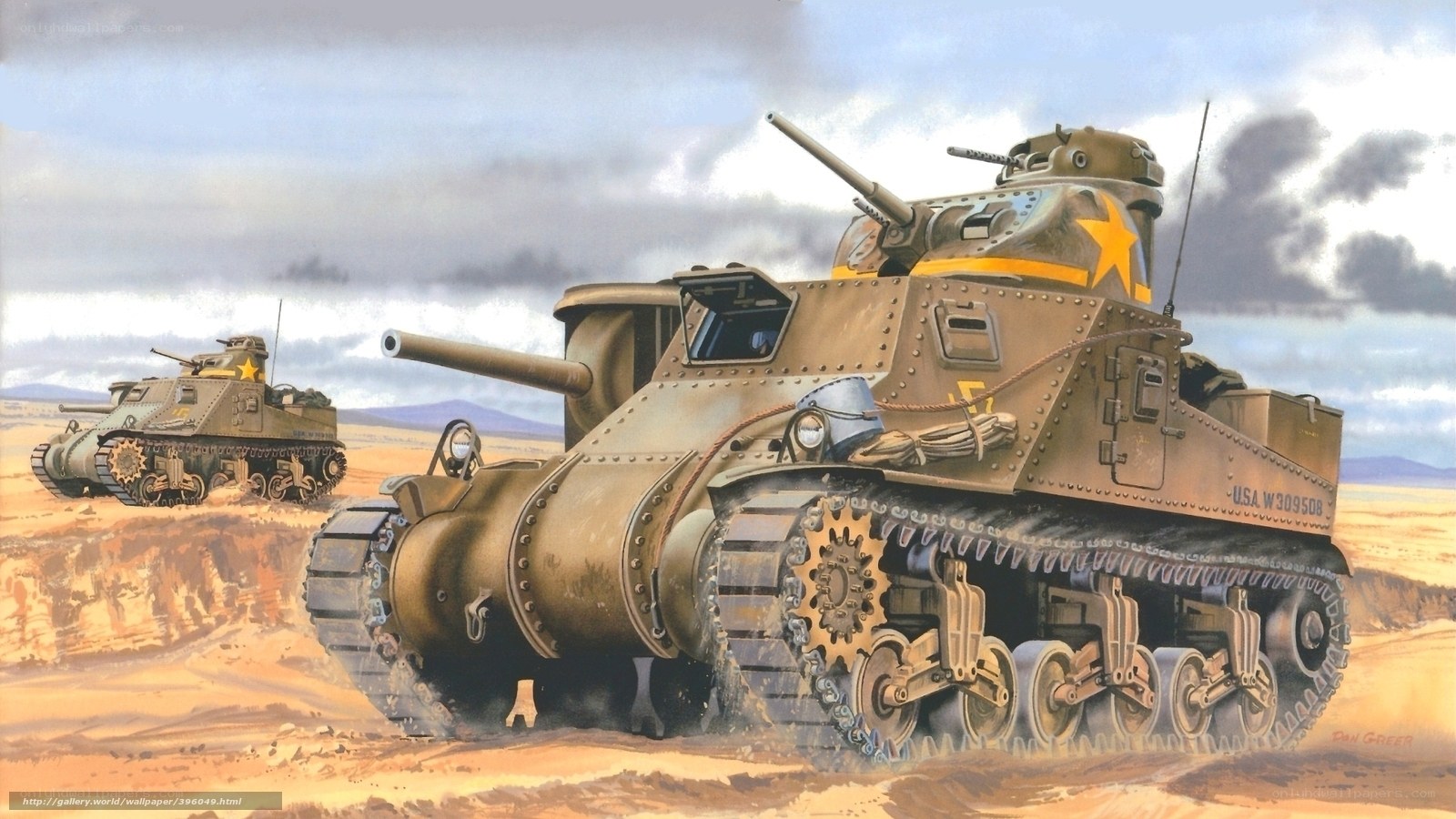 WWII American tanks in desert
