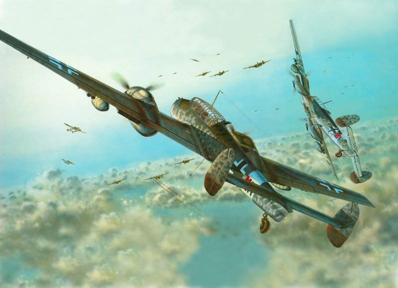 WWII Bomber Formation — Blue, Dramatic
