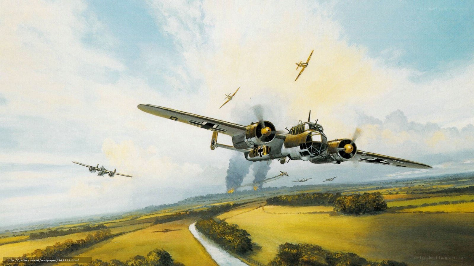 WWII bomber formation in flight