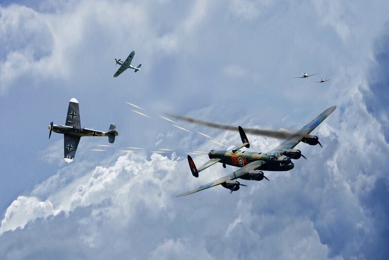 WWII Bomber in Combat — Gray