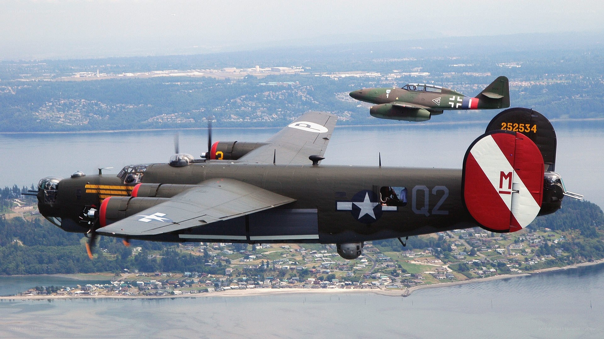 WWII bombers in flight