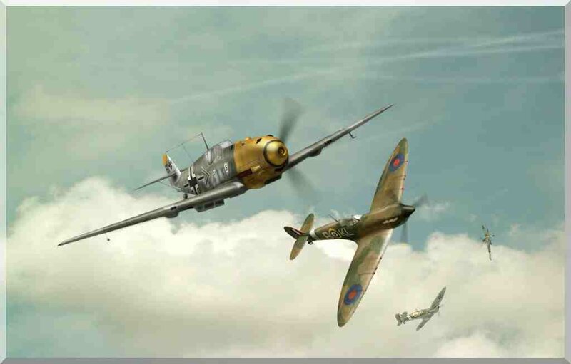 WWII dogfight between German and British planes
