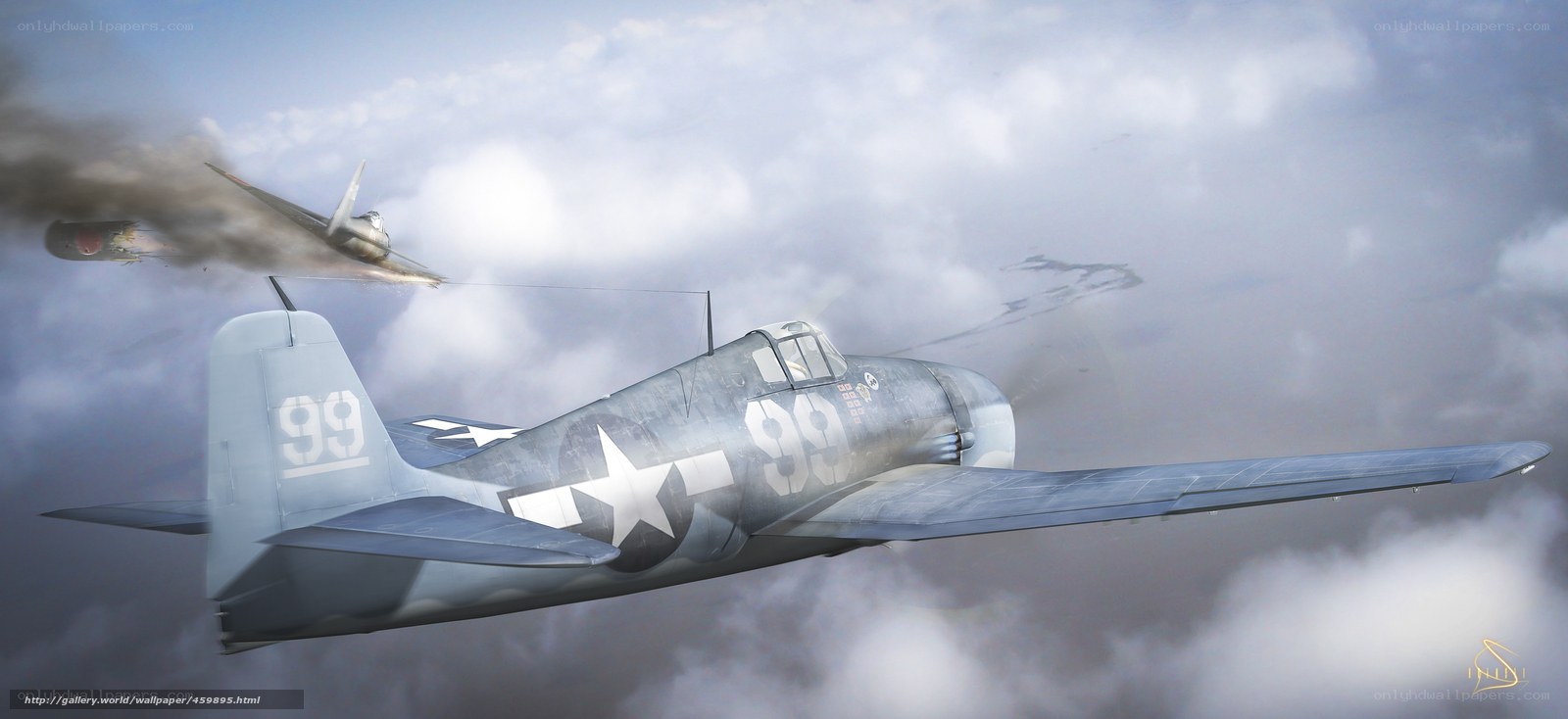 WWII dogfight in clouds