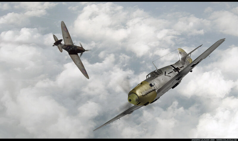 WWII dogfight in clouds