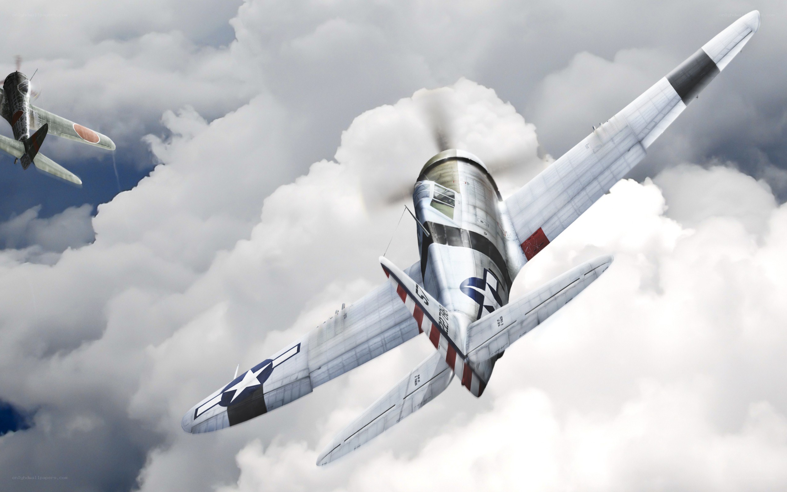 WWII dogfight in clouds