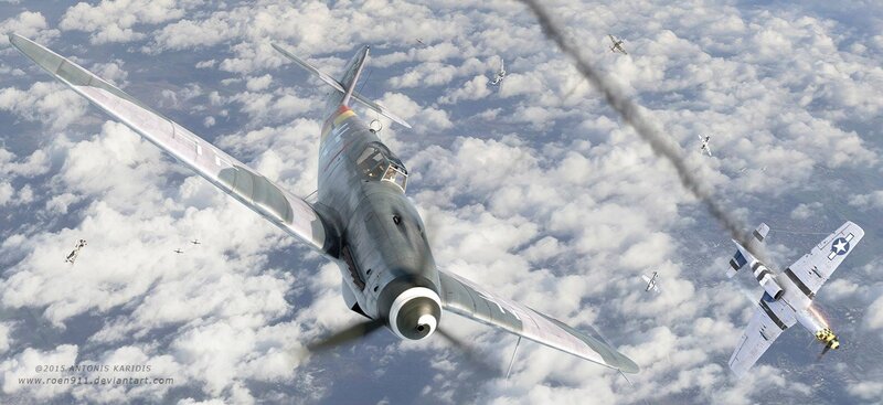 WWII Dogfight in Clouds — Gray