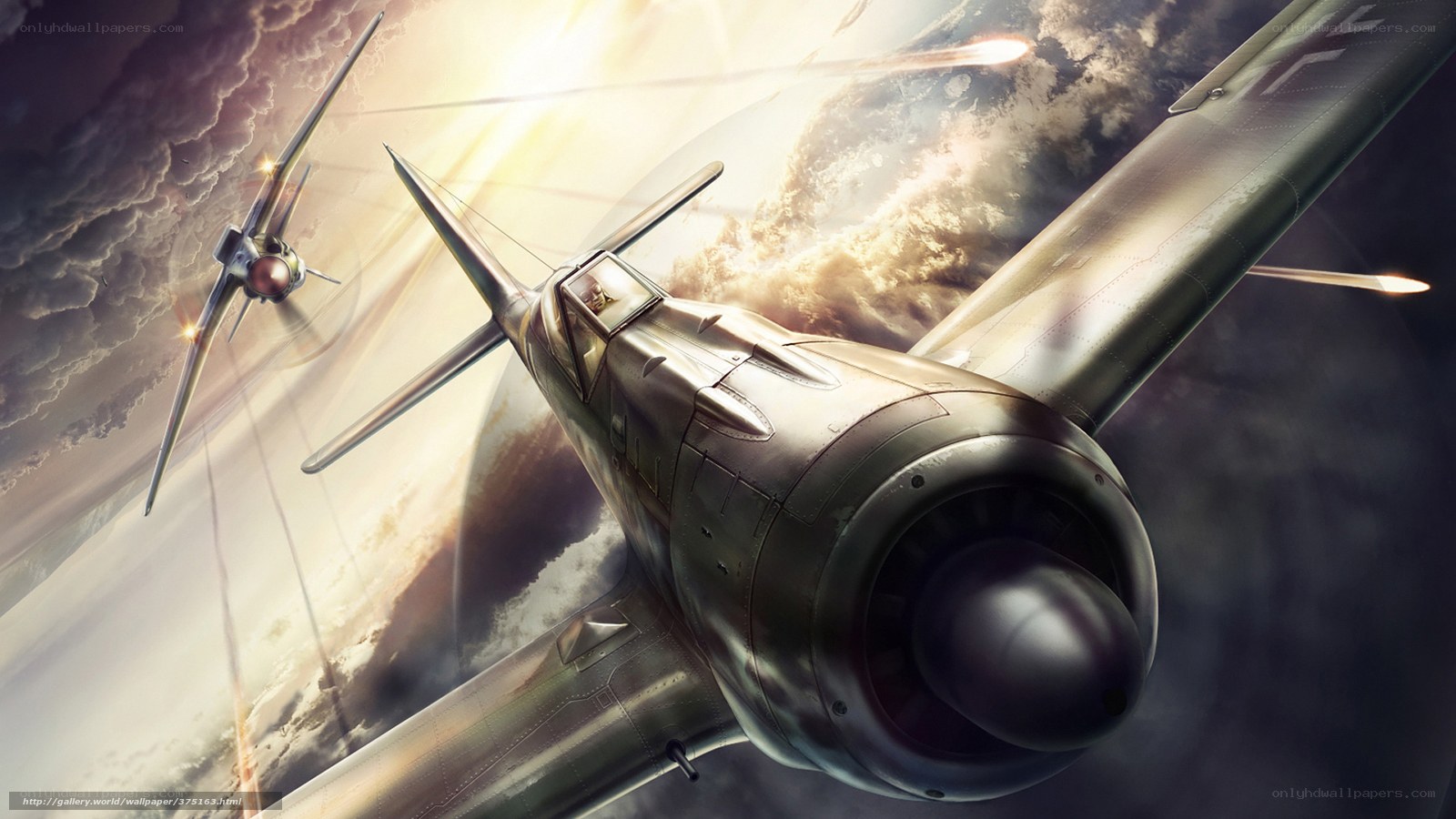 WWII dogfight in the clouds