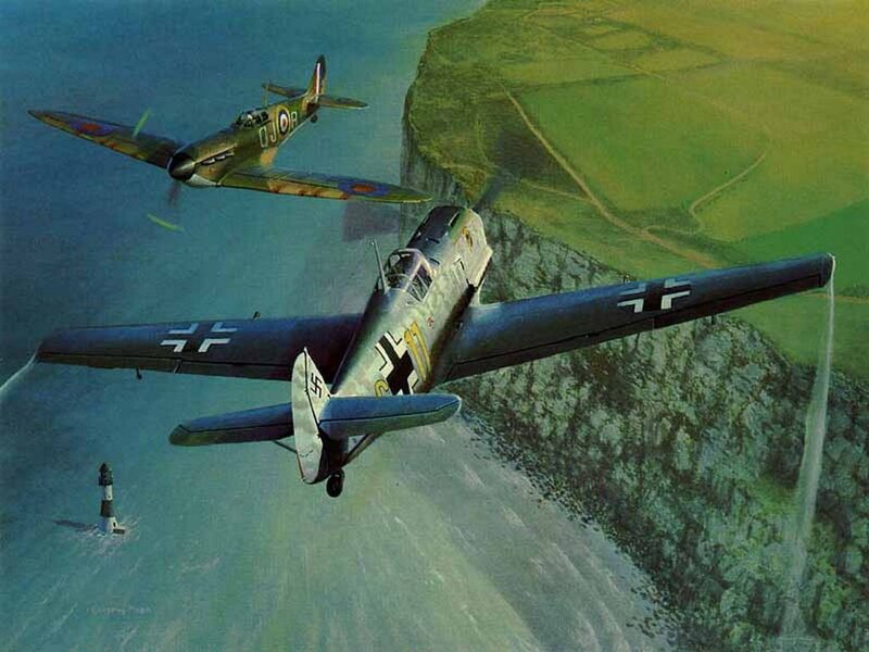WWII dogfight over cliffs